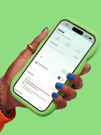 The eluna journal on an iPhone in a green case